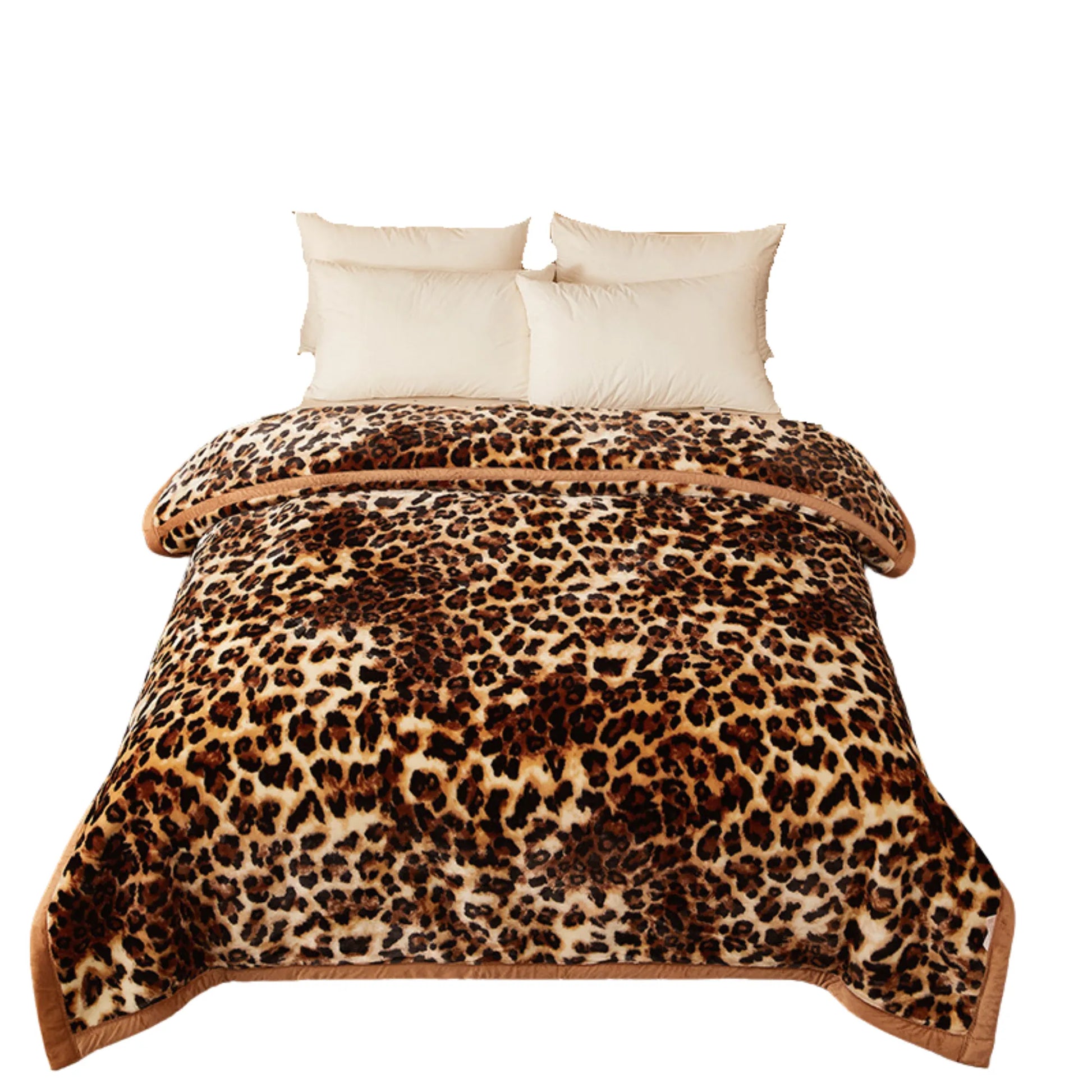 SilkenWarmth Raschel blanket, leopard print, laid flat